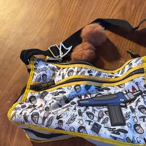 Graphic Print Belt Bag with Yellow Accents